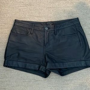 Theory black leather shorts